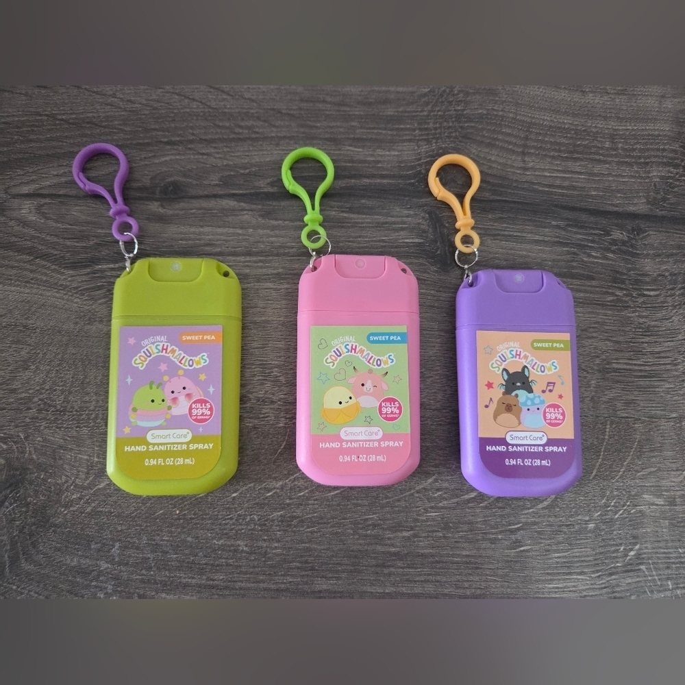 Squishmallows Hand Sanitizer Spray Keychain Set Bundle - Sweet Pea Scent NEW